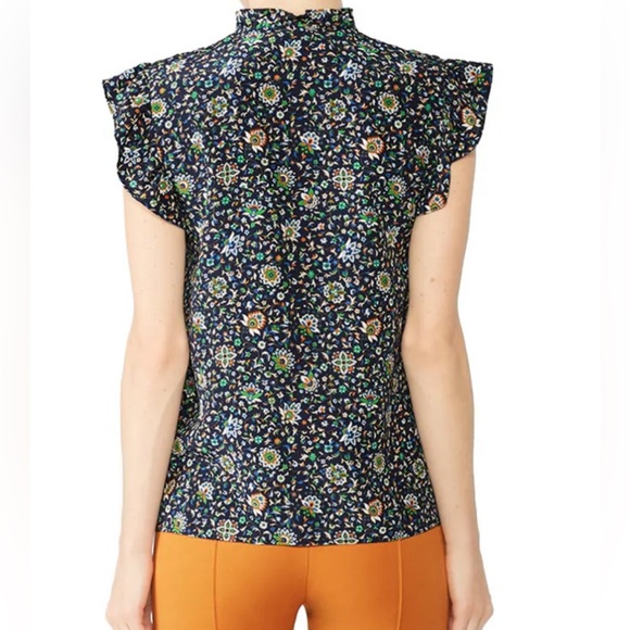 Tory Burch printed ruffle shell top soleil navy - Picture 2 of 8
